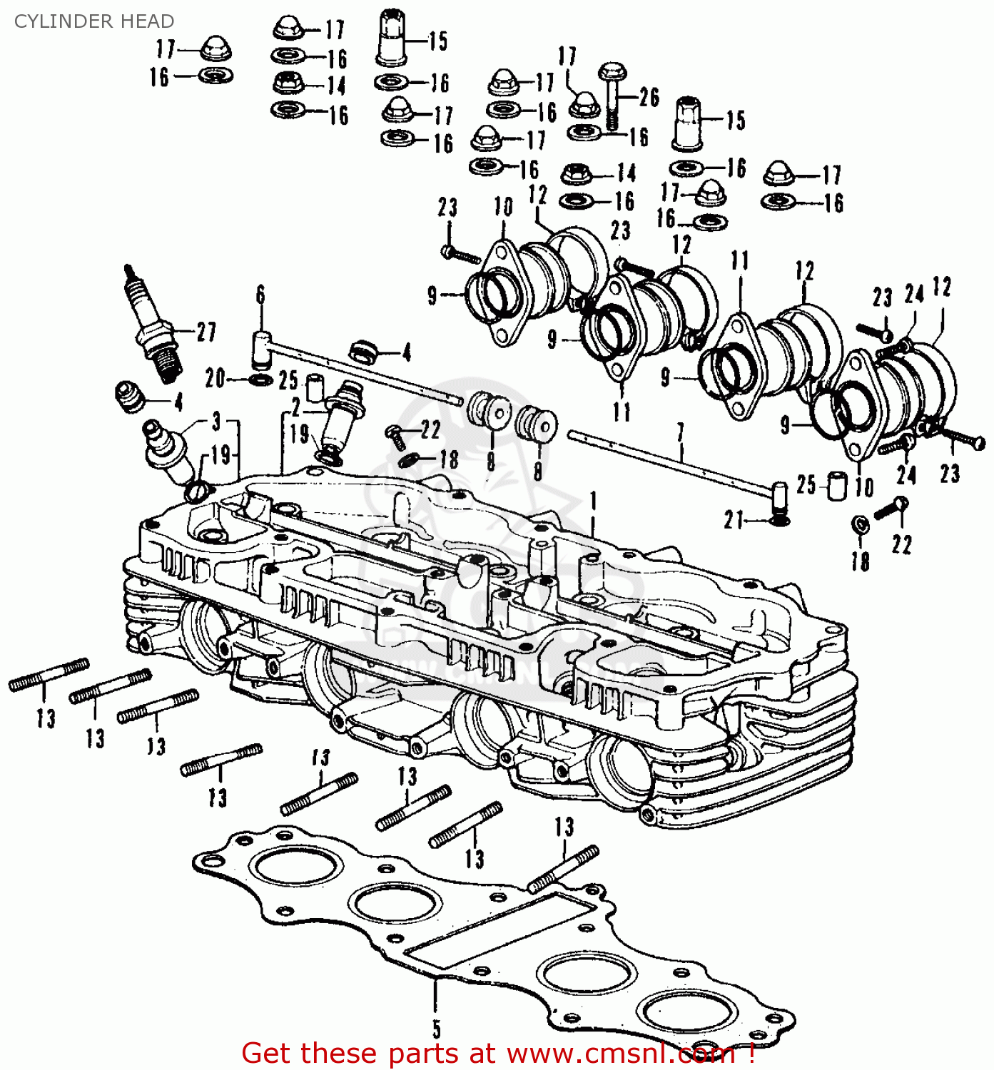 Honda Cb350f Four 1972 (u.s.a.) Cylinder Head - schematic partsfiche