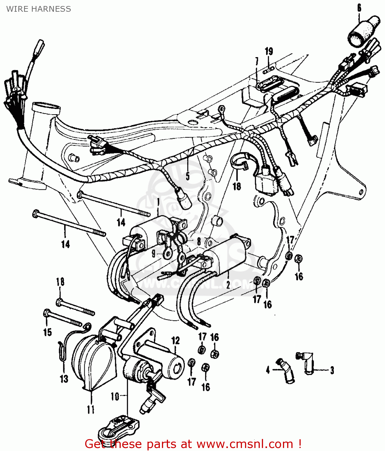 Honda Cb350f Four 1972 (u.s.a.) Wire Harness - schematic partsfiche