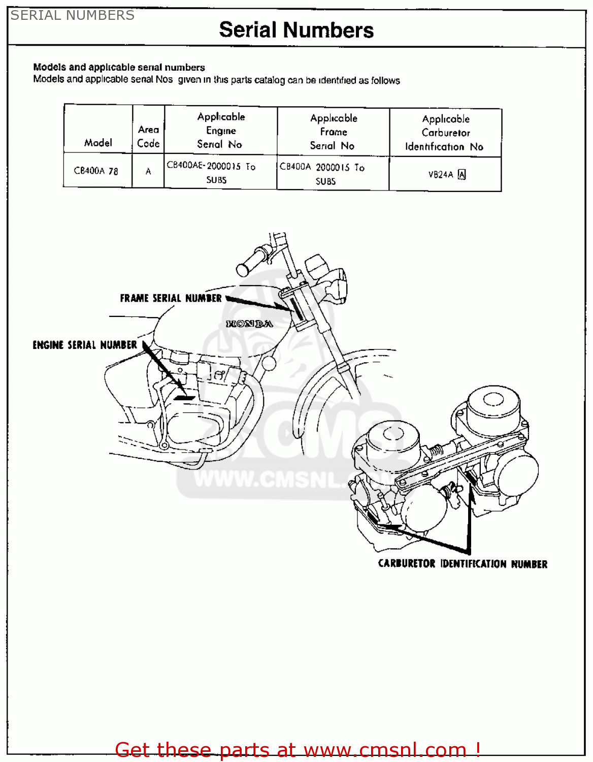 Honda Cb400a Hawk Hondamatic 1978 Usa Serial Numbers - schematic partsfiche