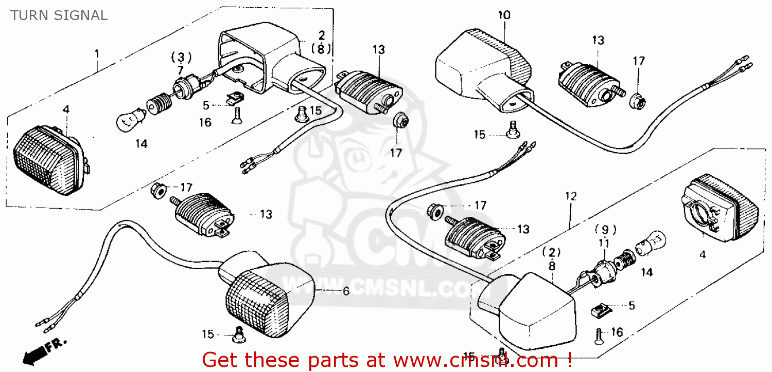 Honda Cb400f Cb-1 1989 (k) Usa Turn Signal - schematic partsfiche