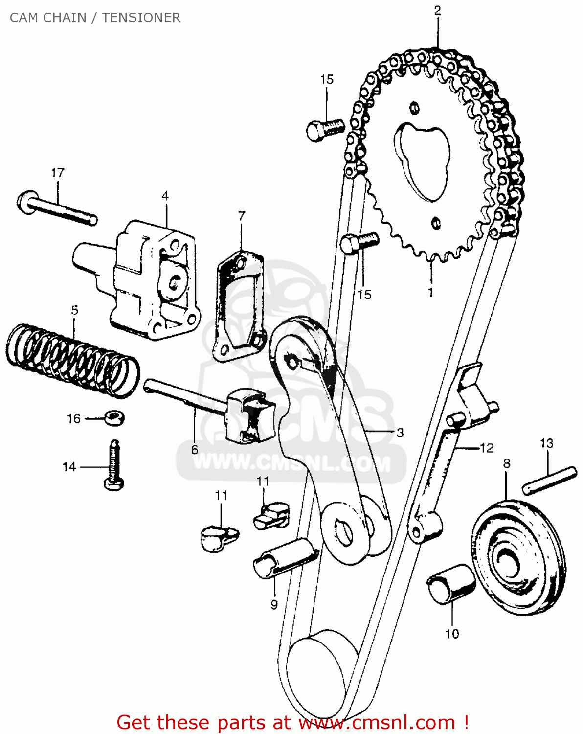 Honda Cb750 Four 1973 Cb750k3 Usa Cam Chain / Tensioner - schematic