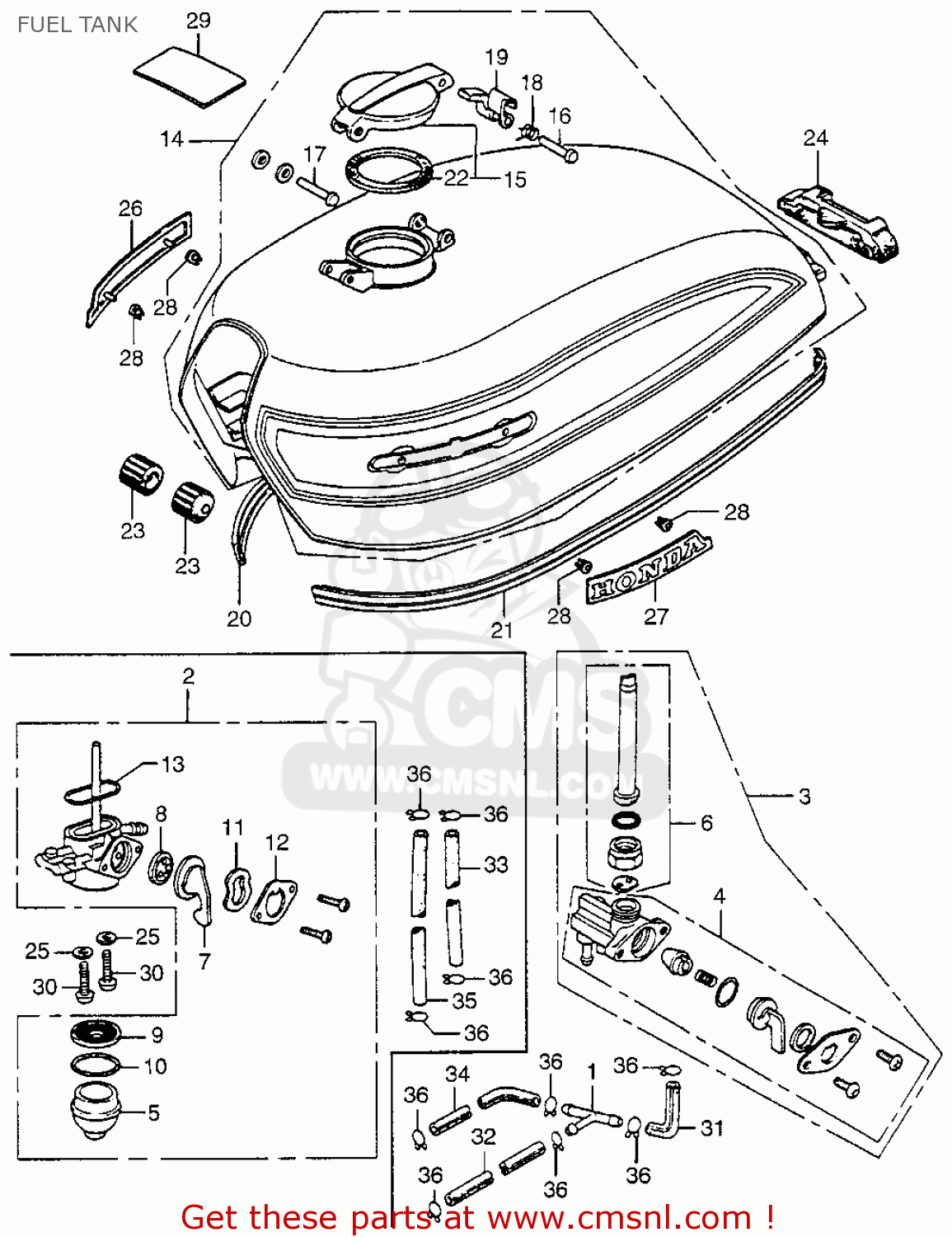 Honda Cb750 Four 1973 Cb750k3 Usa Fuel Tank Schematic Partsfiche