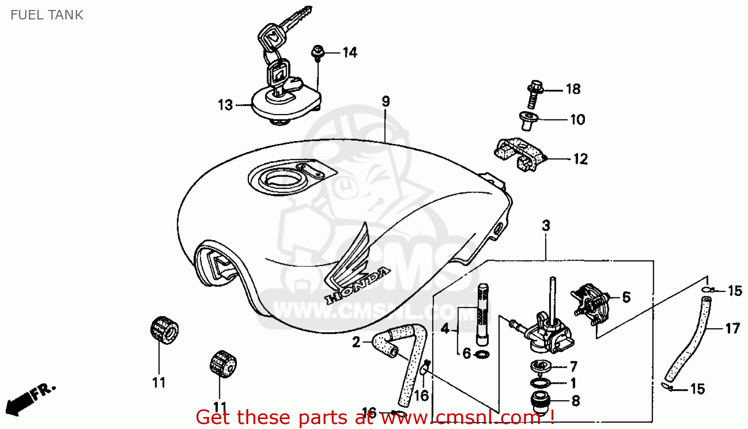 Honda Cb750 Nighthawk 1992 (n) Usa Fuel Tank - schematic partsfiche