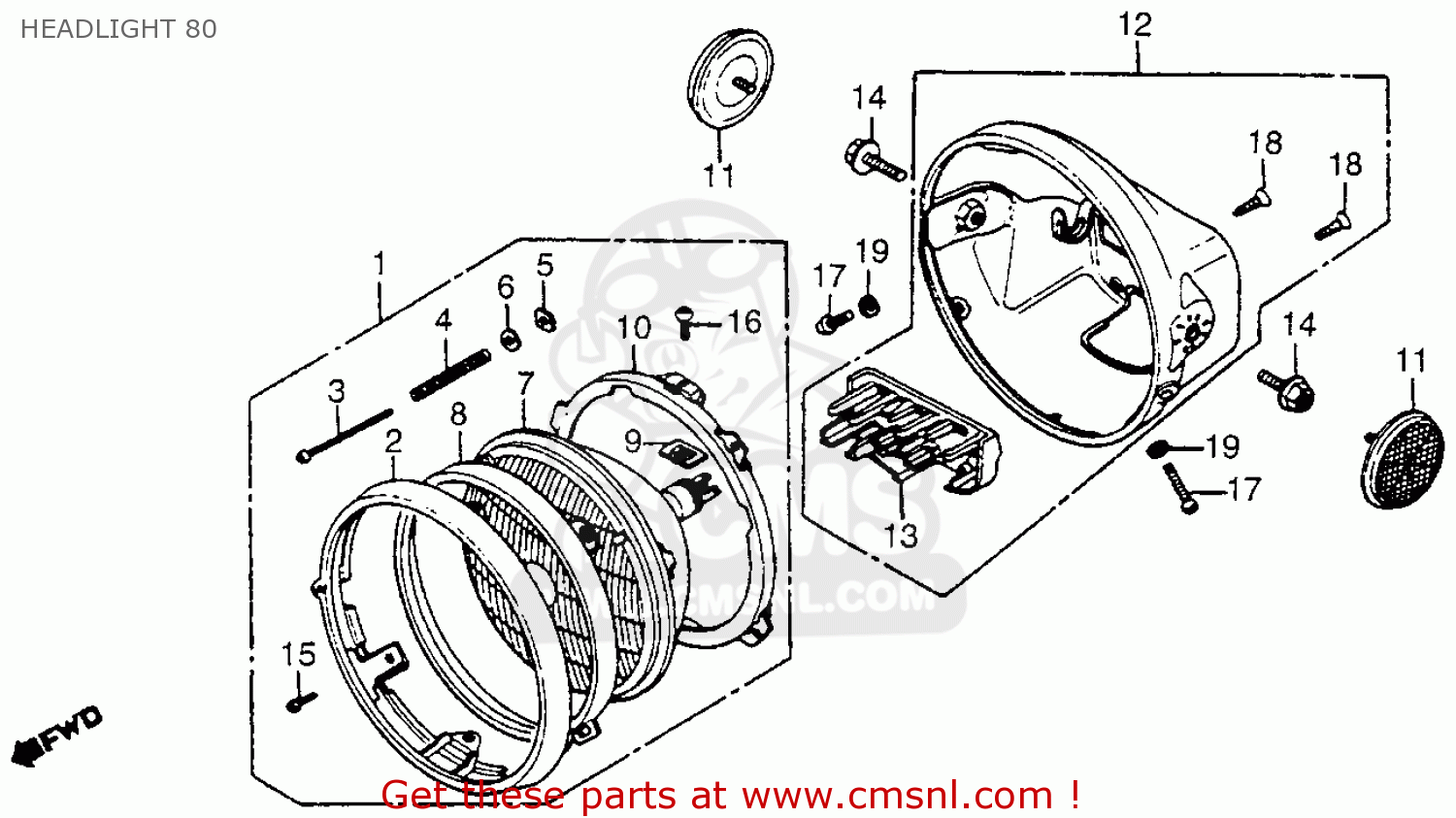 Honda Cb750c 750 Custom 1980 (a) Usa Headlight 80 - schematic partsfiche