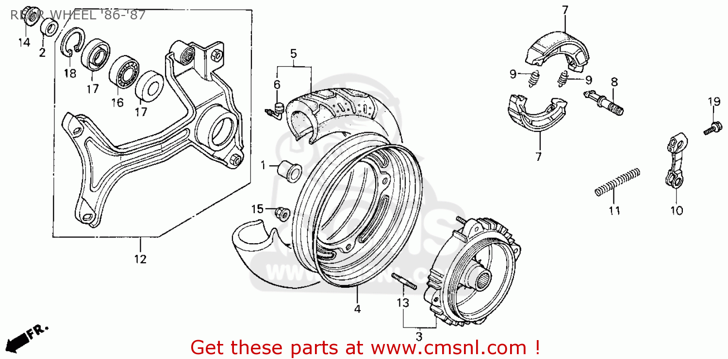 Honda Cn250 Helix 1987 (h) Usa Rear Wheel '86-'87 - Schematic Partsfiche