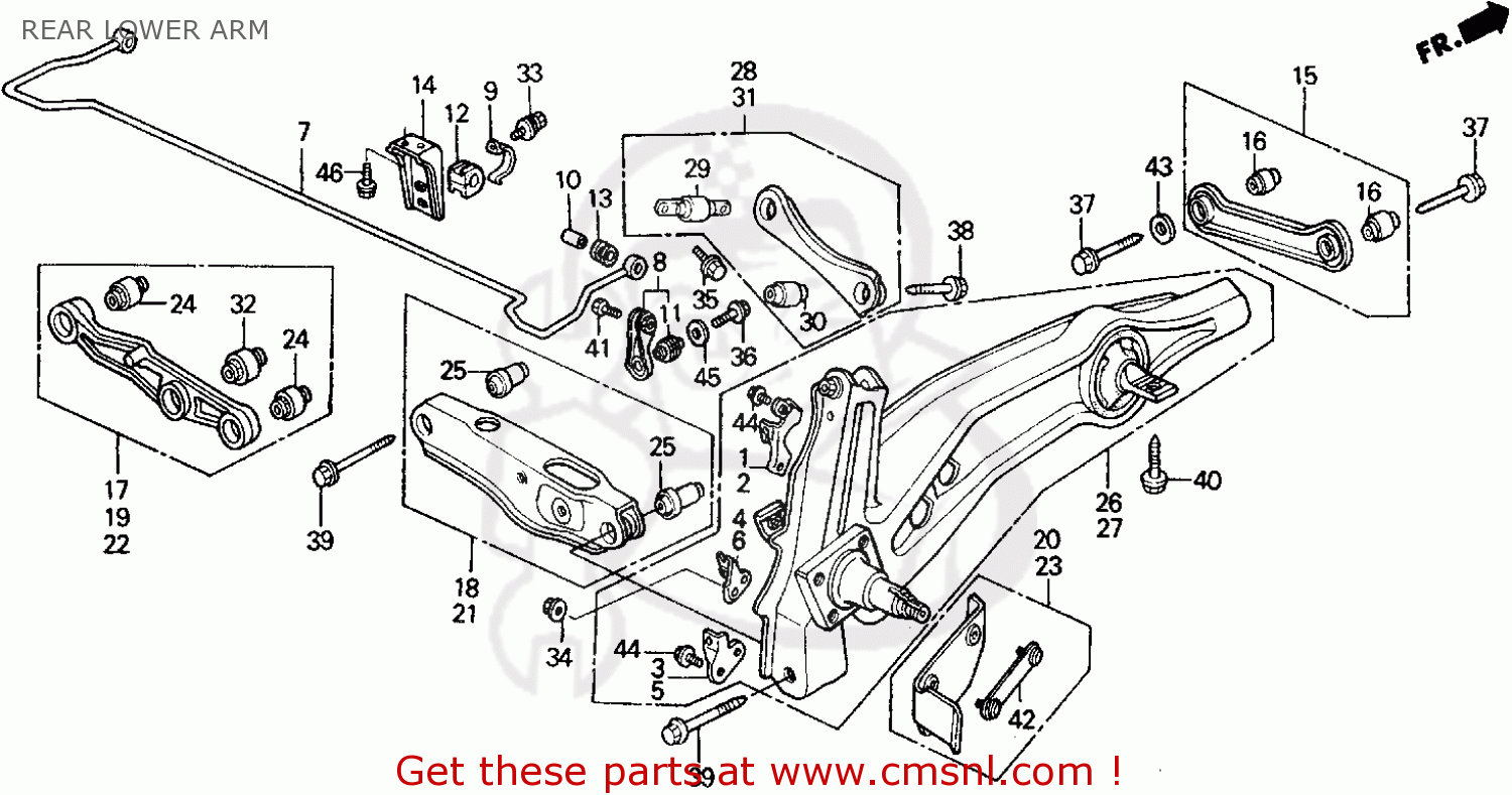 Honda Crx 1990 (l) 2dr Si (ka,kl) Rear Lower Arm - schematic partsfiche