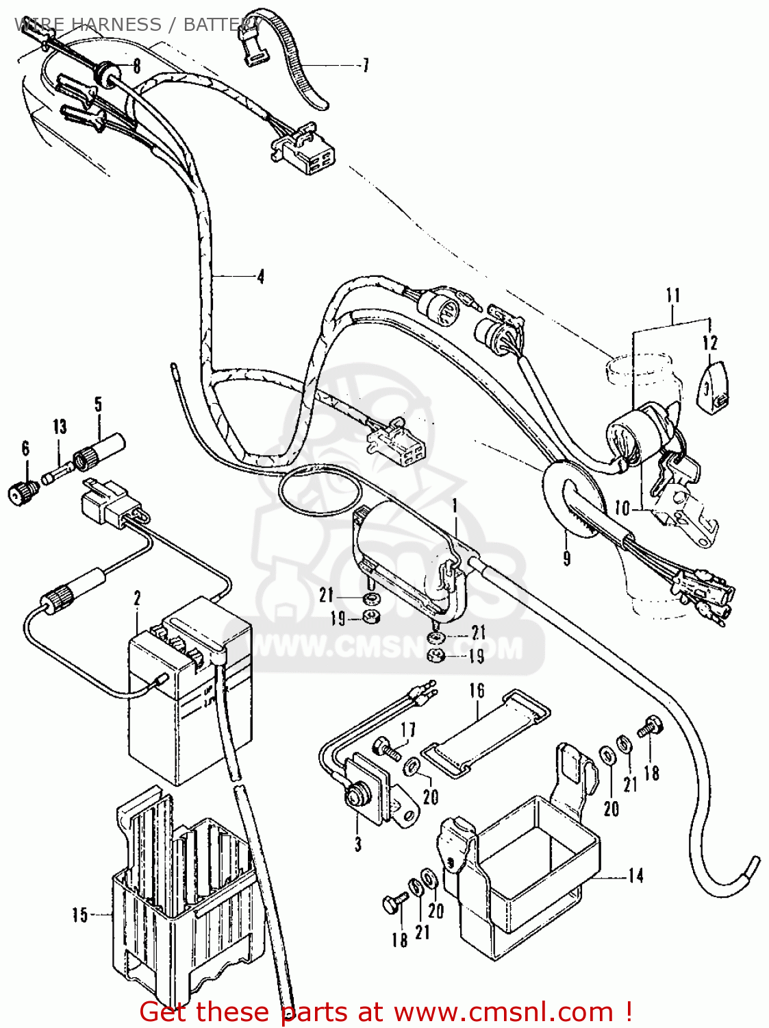 Honda Ct70 Trail 70 K2 1973 Usa Wire Harness / Battery - schematic