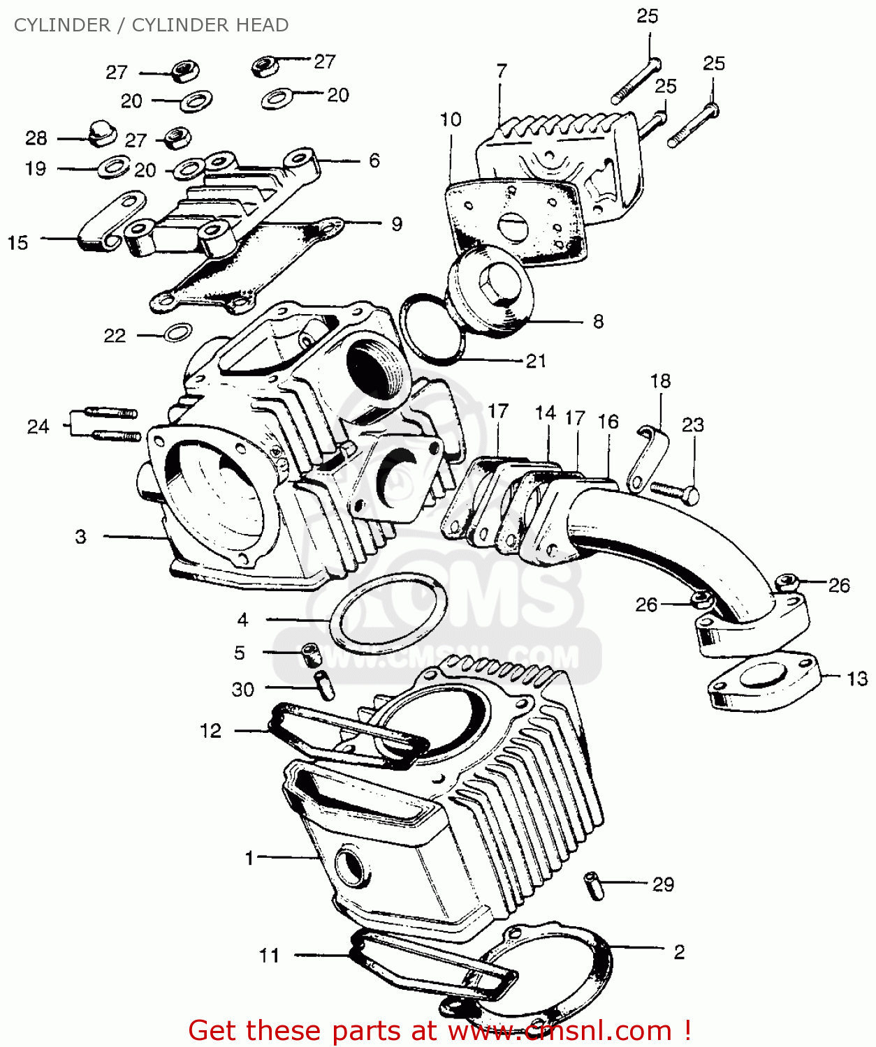 Honda Ct90 Trail 90 K0 1966 Usa Cylinder / Cylinder Head schematic