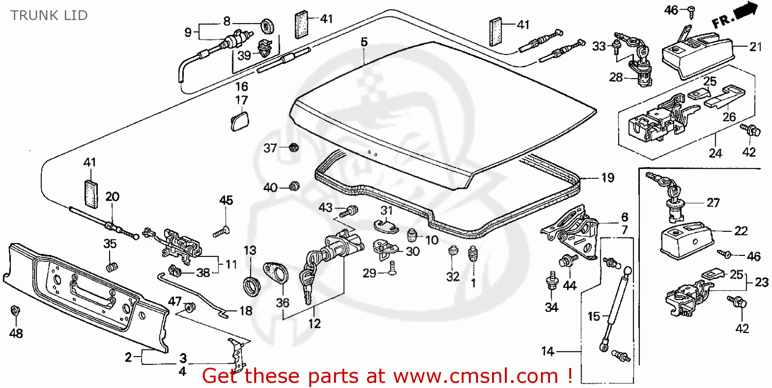 Honda Del Sol 1995 (s) 2dr Vtec Abs (ka) Trunk Lid schematic partsfiche