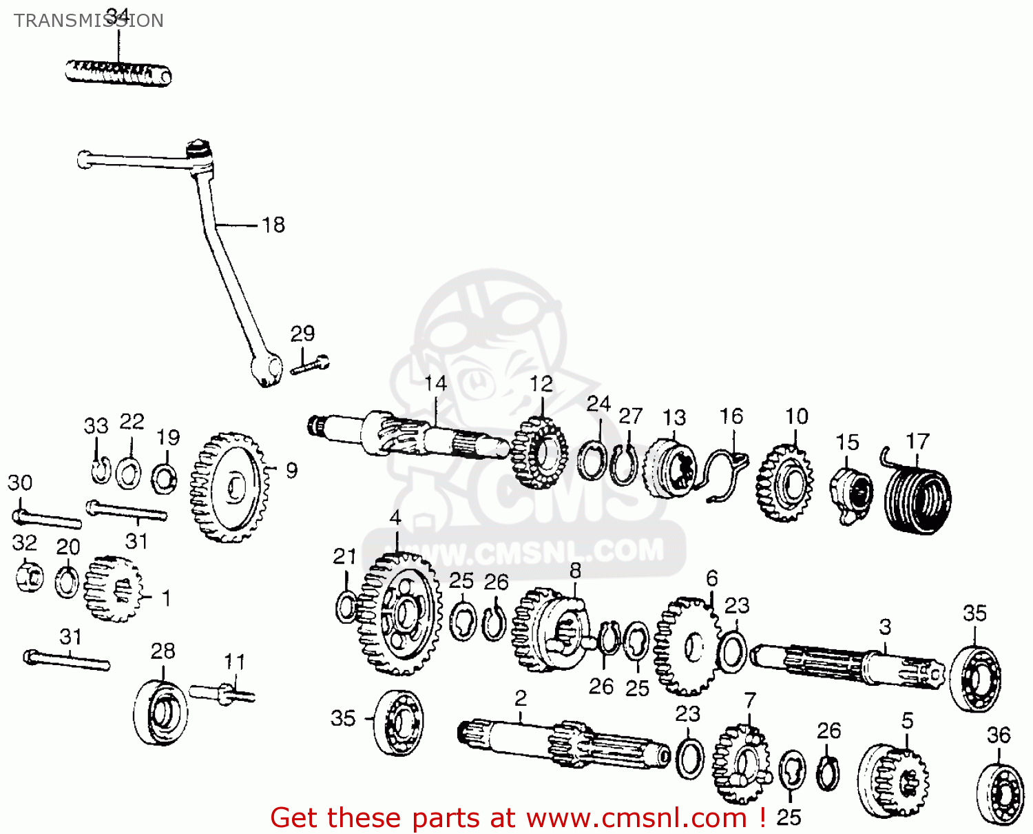 Honda Mr50 Elsinore 1974 K0 Usa Transmission schematic partsfiche