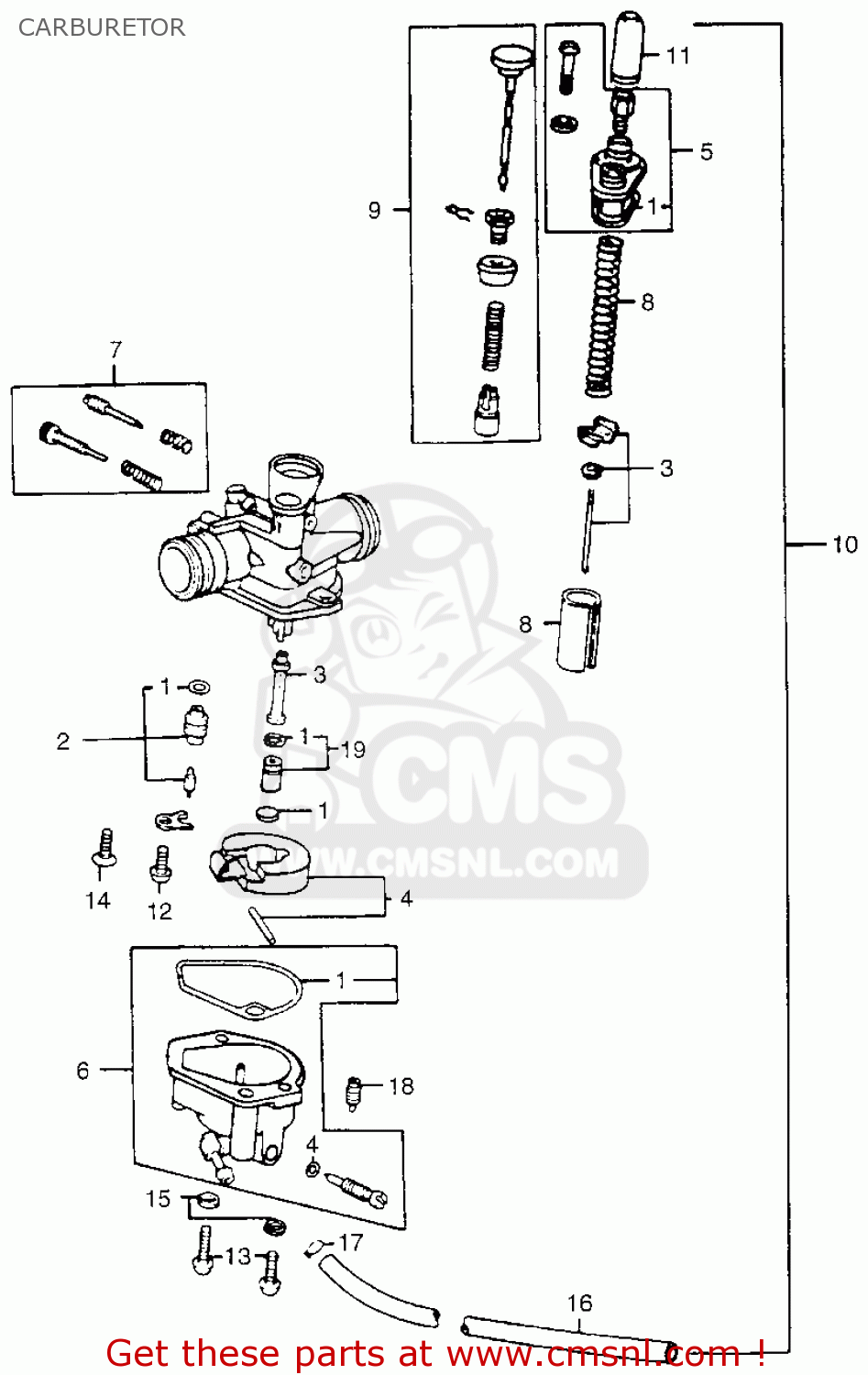 Honda Mr50 Elsinore 1975 K1 Usa Carburetor schematic partsfiche