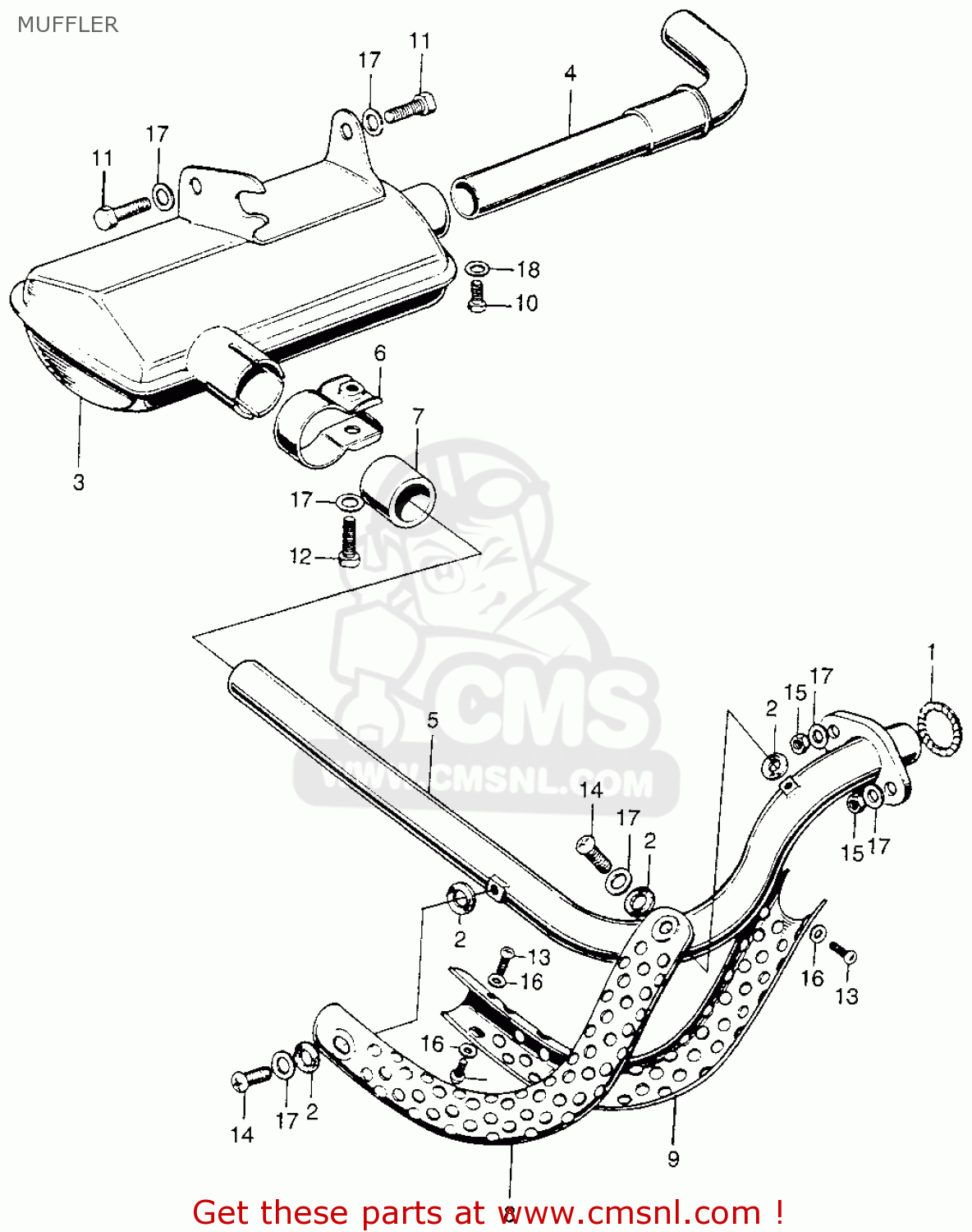 Honda Qa50 1970 Qa50k0 Usa Muffler schematic partsfiche