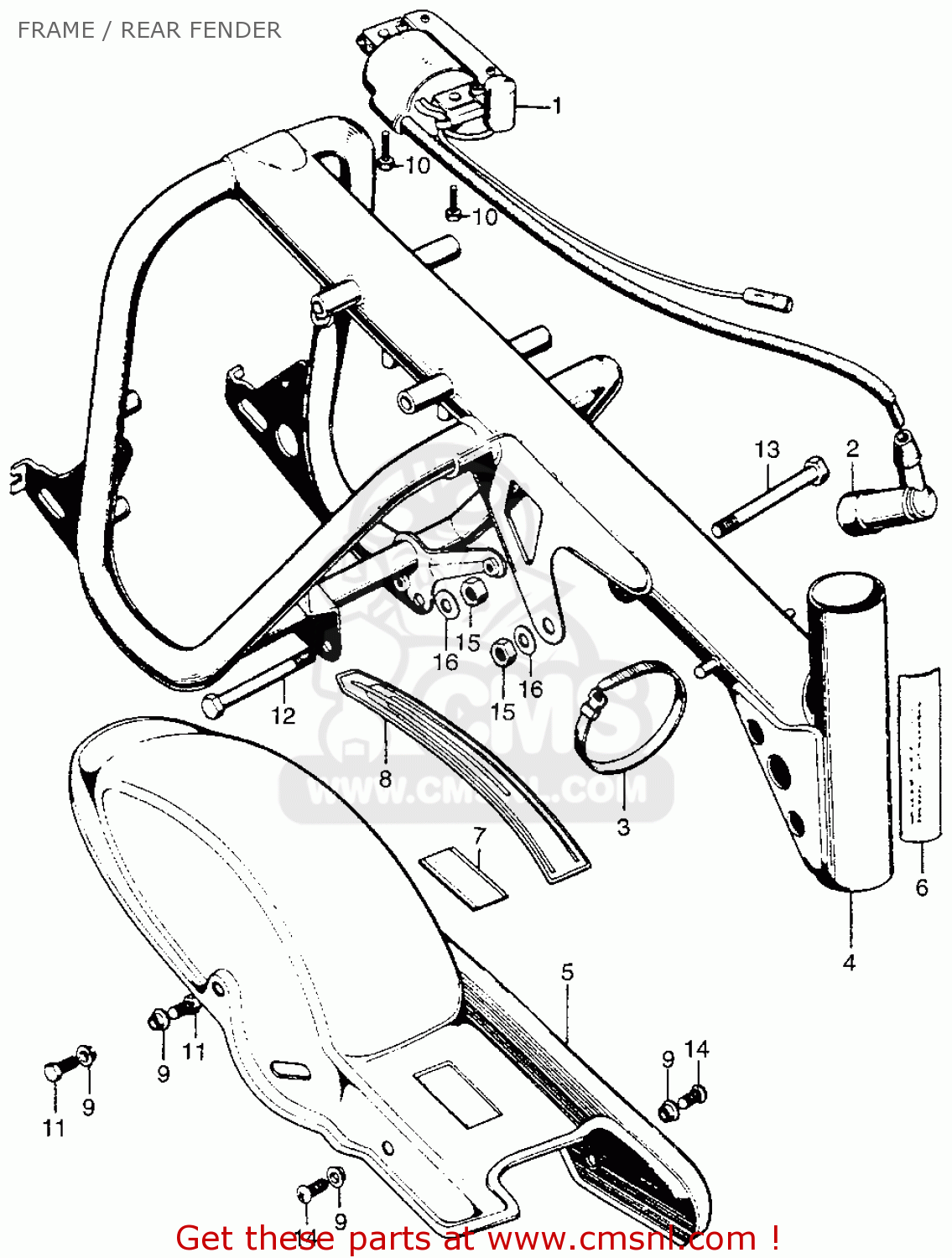 Honda Qa50 1974 Qa50k2 Usa Frame / Rear Fender schematic partsfiche