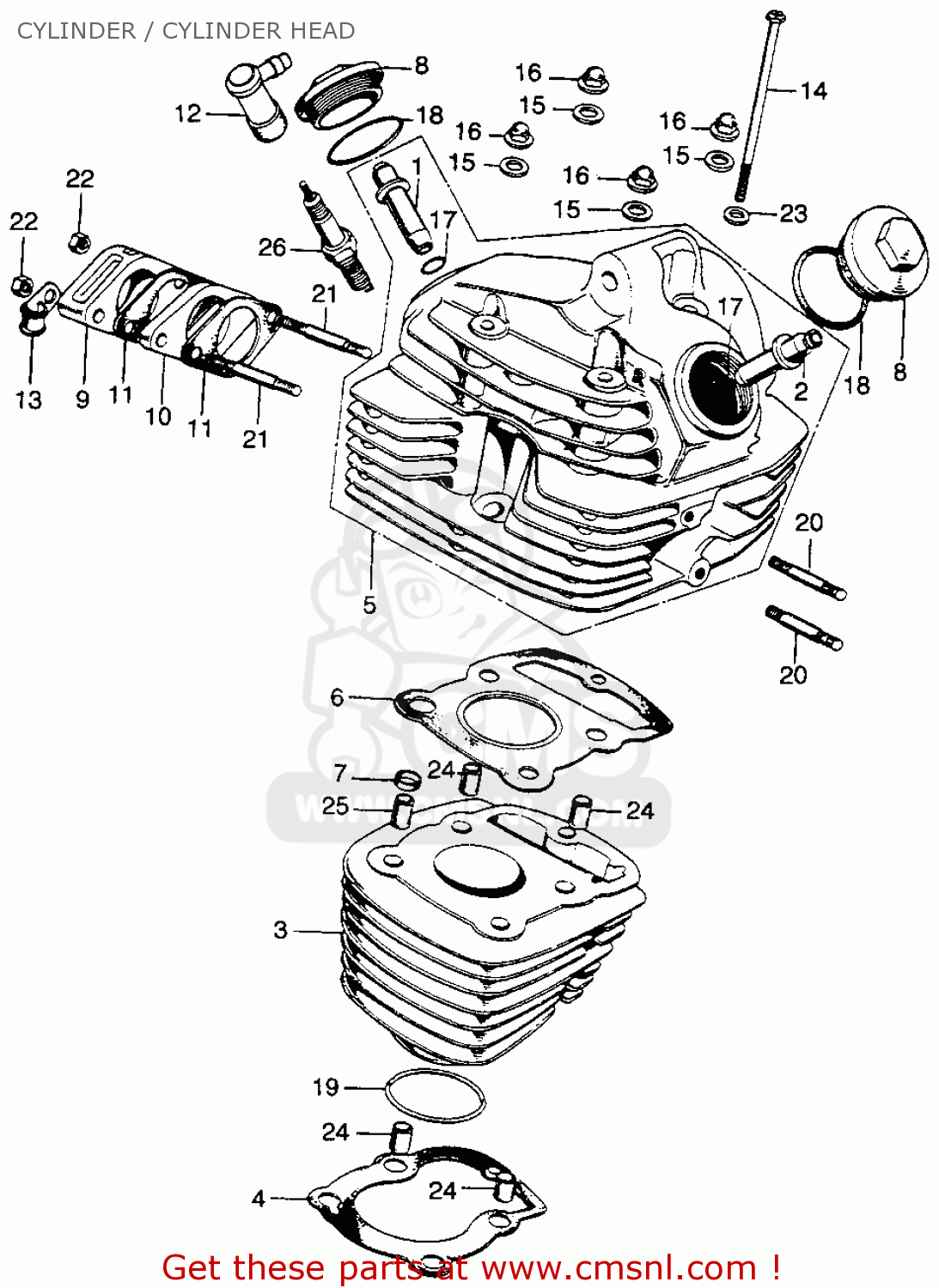 Honda Sl125 Motosport 1972 K1 Usa Cylinder / Cylinder Head - schematic