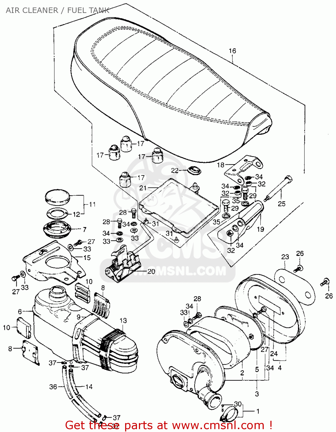 Honda St90 Trailsport 1973 K0 Usa Air Cleaner / Fuel Tank schematic