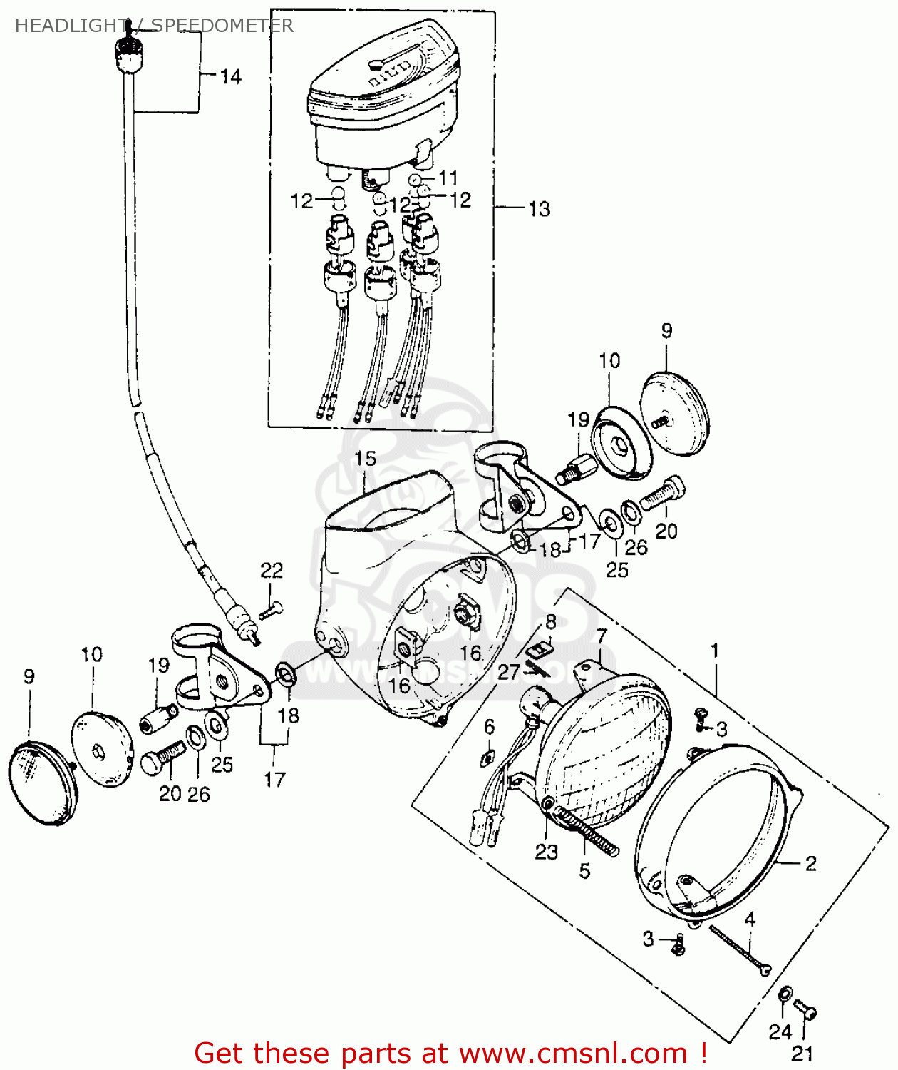 Honda St90 Trailsport 1975 K2 Usa Headlight / Speedometer schematic