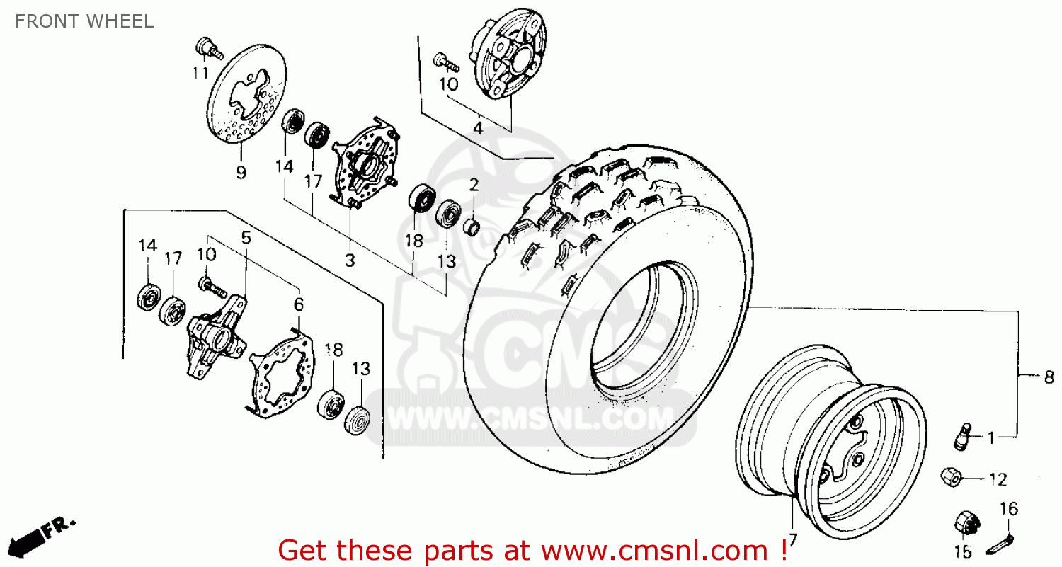 Honda Trx250x Fourtrax 250x 1987 H Usa Front Wheel Schematic Partsfiche