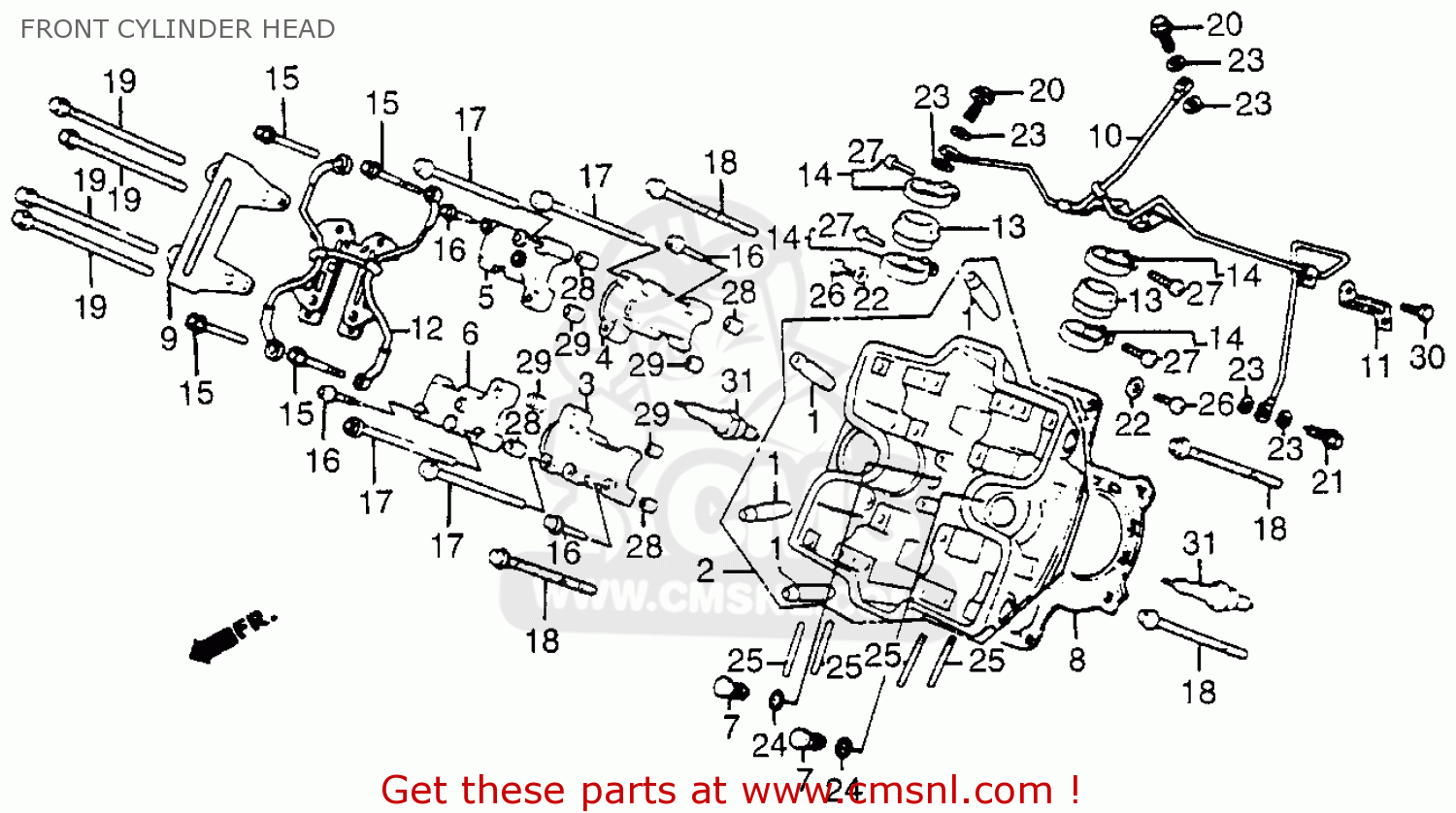 Honda Vf500c V30 Magna 1985 Usa Front Cylinder Head schematic partsfiche
