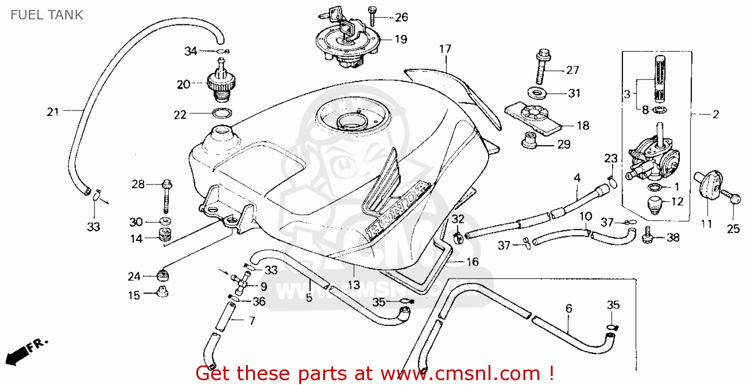 Honda Vfr750r Rc30 1990 (l) Usa California Fuel Tank schematic partsfiche