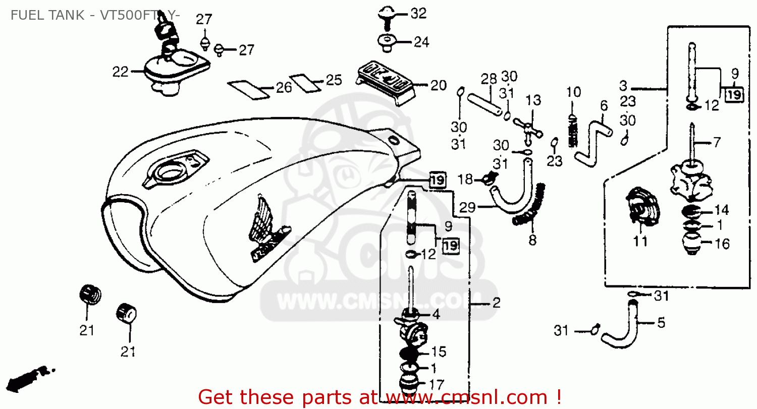 Honda Vt500ft Ascot 1984 (e) Usa Fuel Tank Vt500ft Y schematic