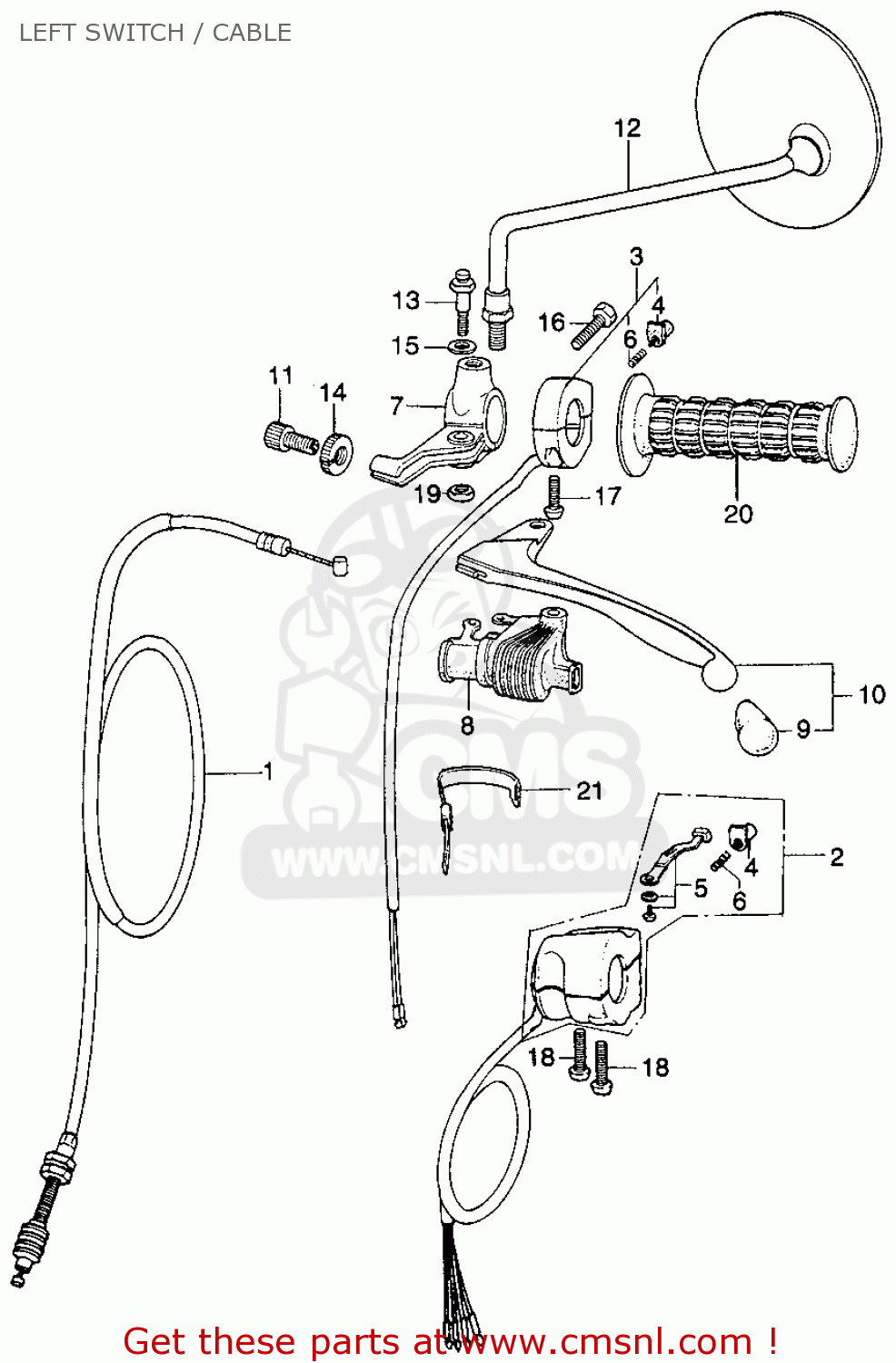 Honda Xl250 Motosport K0 1975 Usa Left Switch / Cable - schematic