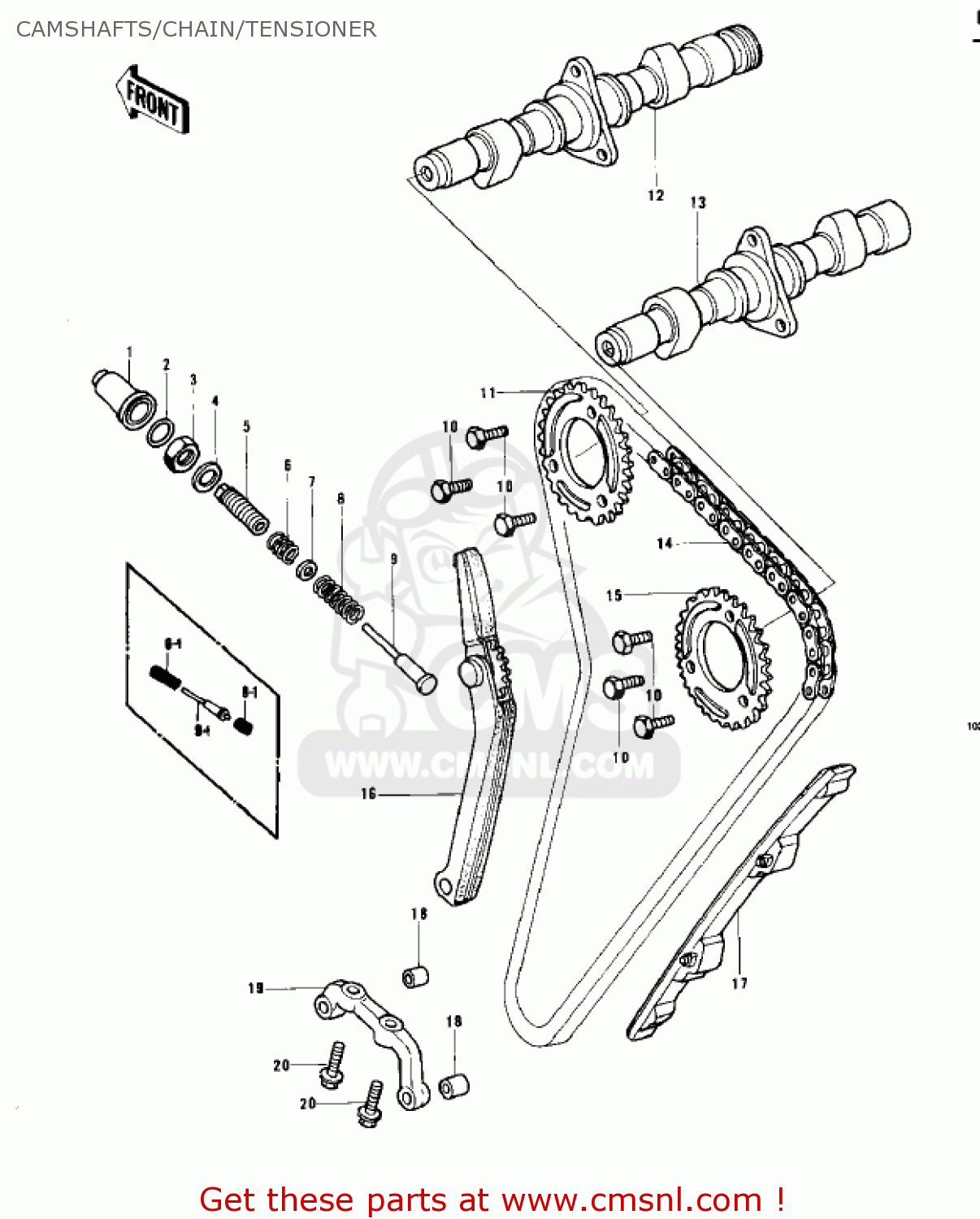 Kawasaki KZ750B4 1979 USA CANADA MPH KPH CAMSHAFTS CHAIN TENSIONER