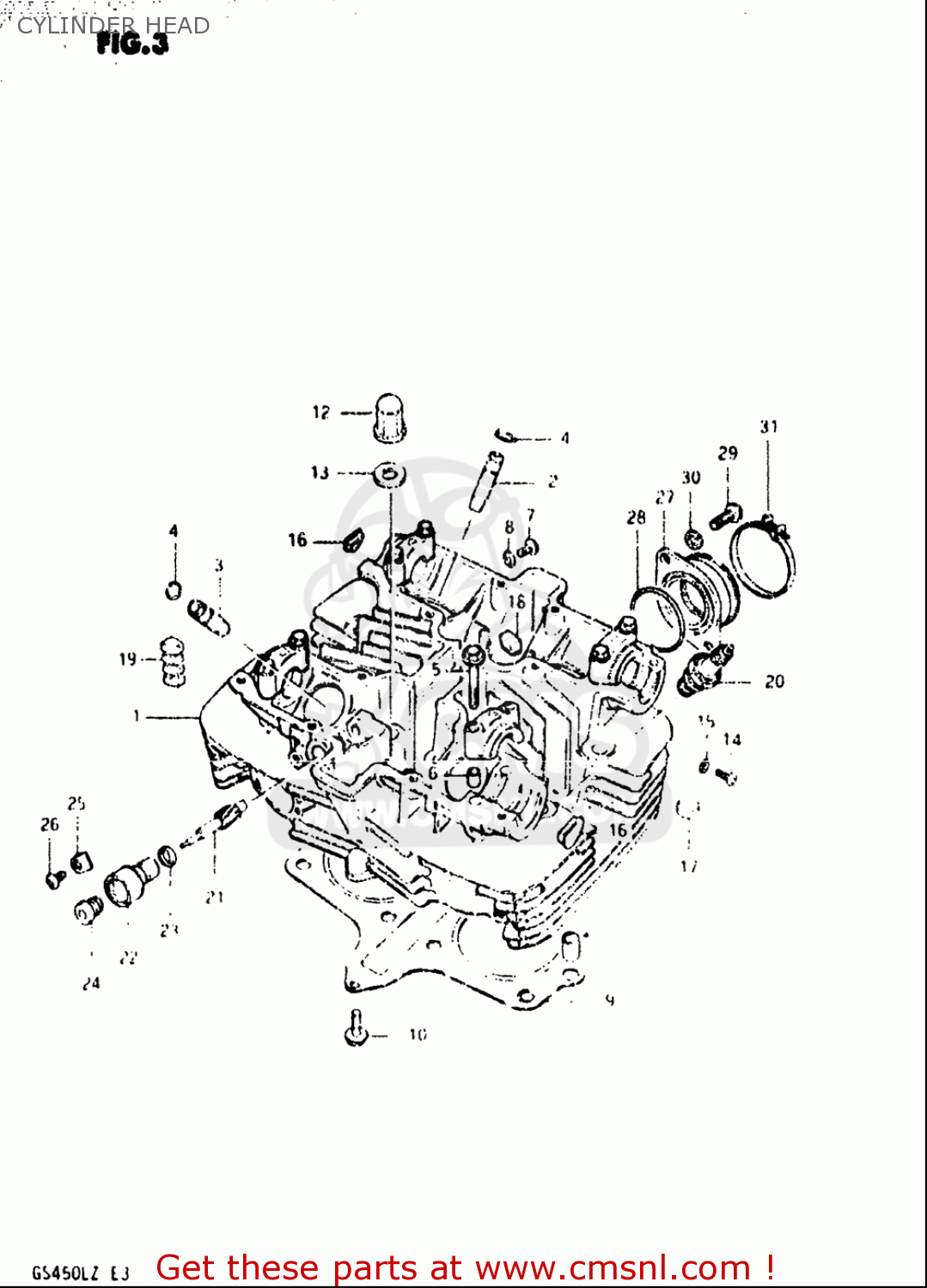 Suzuki Gs450 L 1980-1982 (usa) Cylinder Head - schematic partsfiche