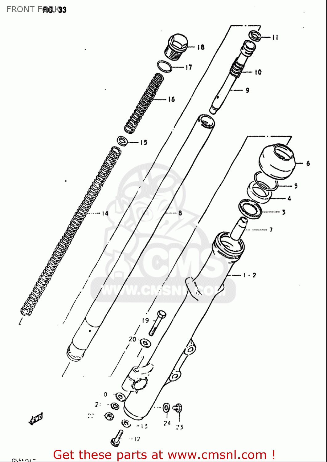 Suzuki Gs550 L 1980 (usa) Front Fork schematic partsfiche