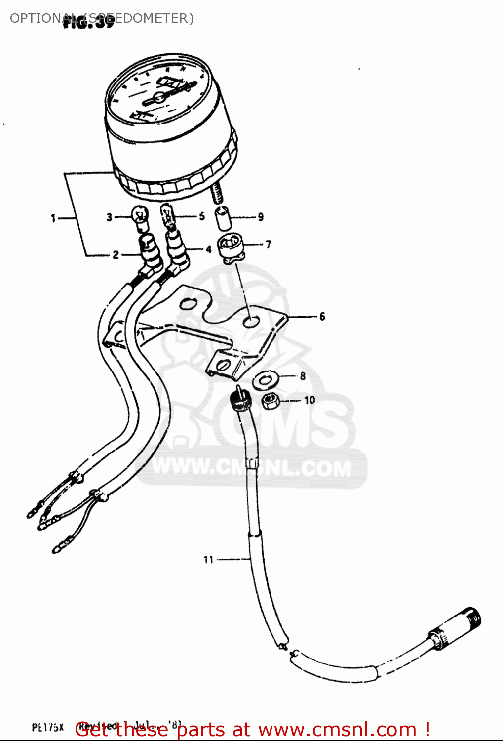 Suzuki Pe175 19801981 (usa) Optional (speedometer) schematic partsfiche