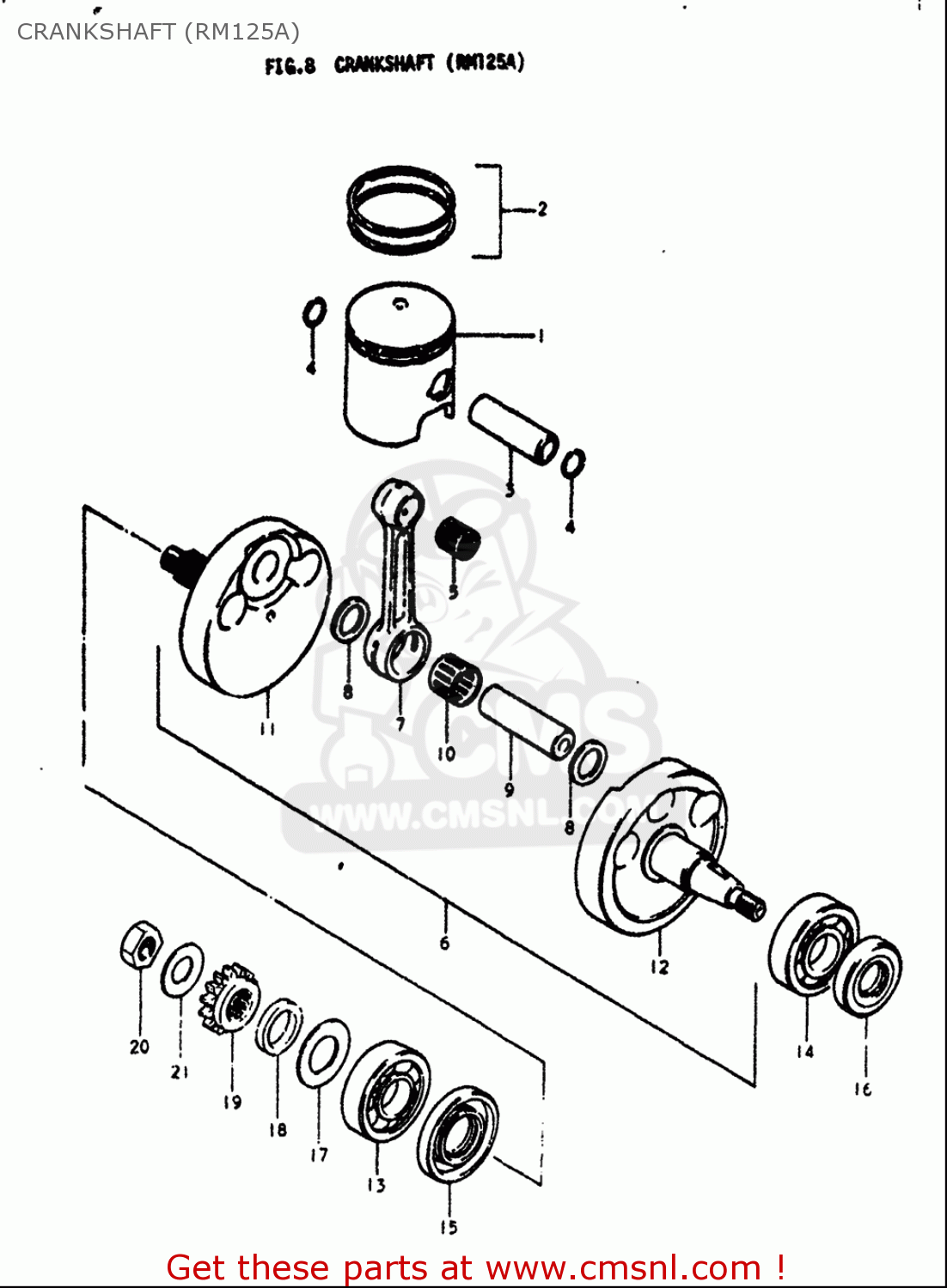 Suzuki Rm125 19751978 (usa) Crankshaft (rm125a) schematic partsfiche