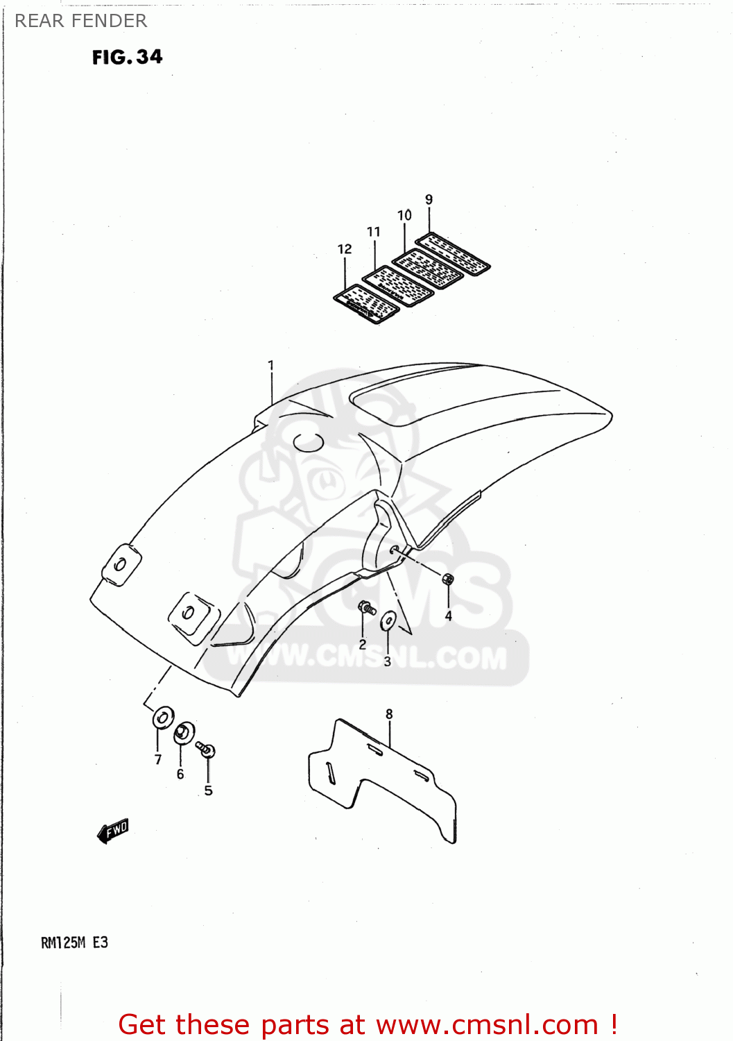 Suzuki RM125 1989 K USA E03 REAR FENDER Buy Original REAR FENDER