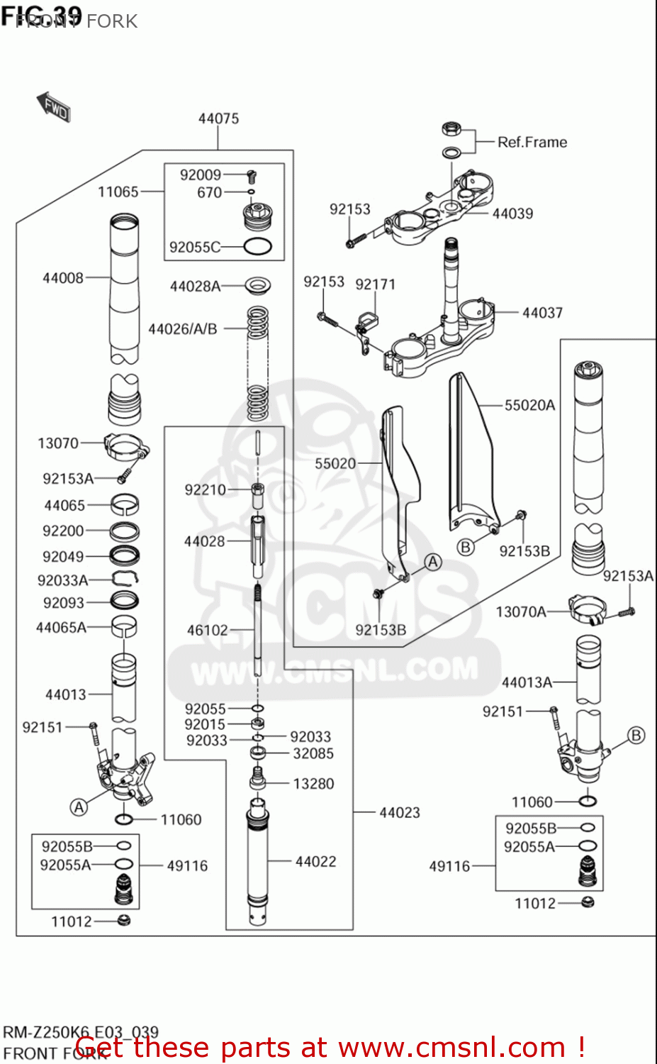 Suzuki Rmz250 (usa) Front Fork schematic partsfiche