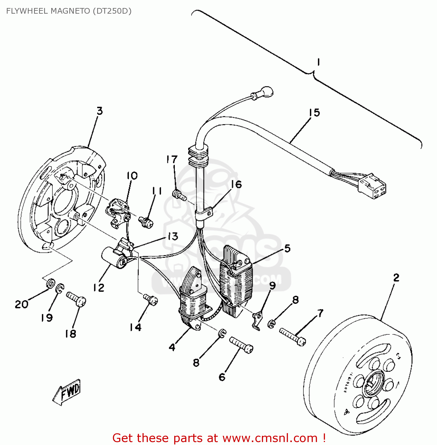 Yamaha Dt250 1977 Usa Flywheel Magneto (dt250d) - schematic partsfiche