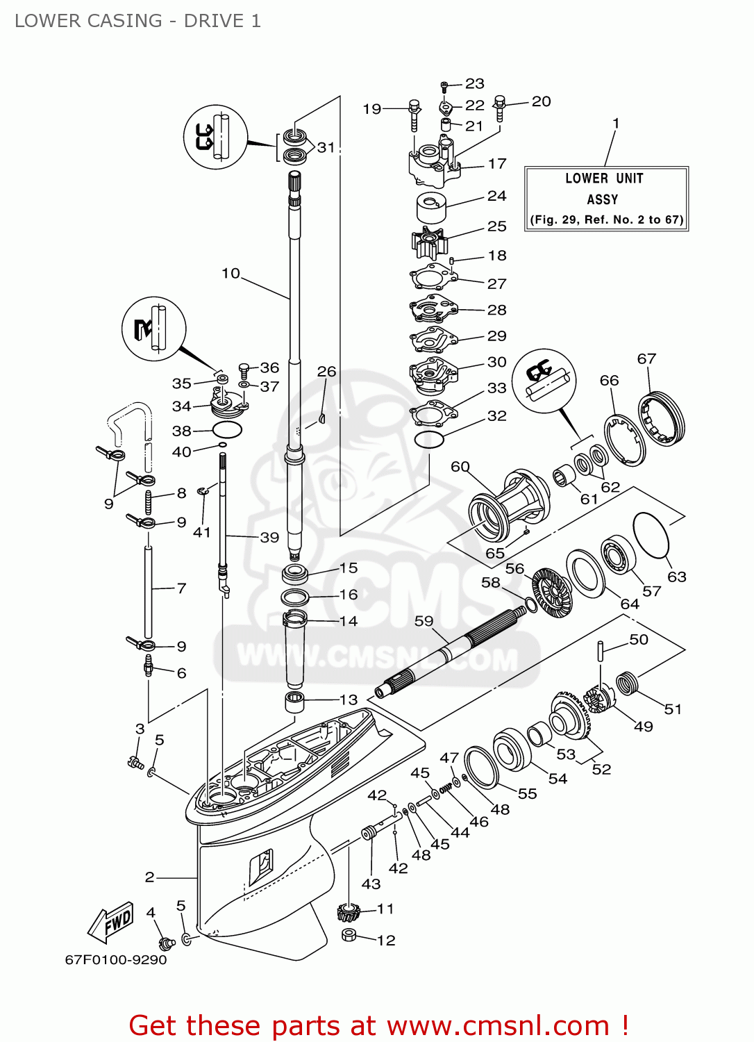 Yamaha F80/f100tlry 2000 Lower Casing - Drive 1 - schematic partsfiche