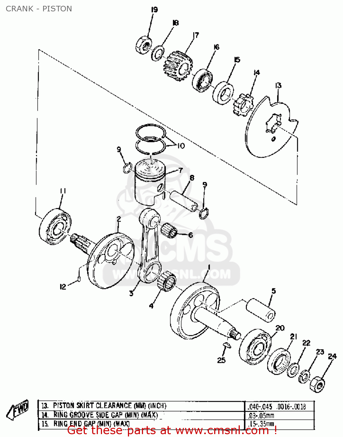 Yamaha JT2 1972 USA CRANK PISTON Buy Original CRANK PISTON Spares