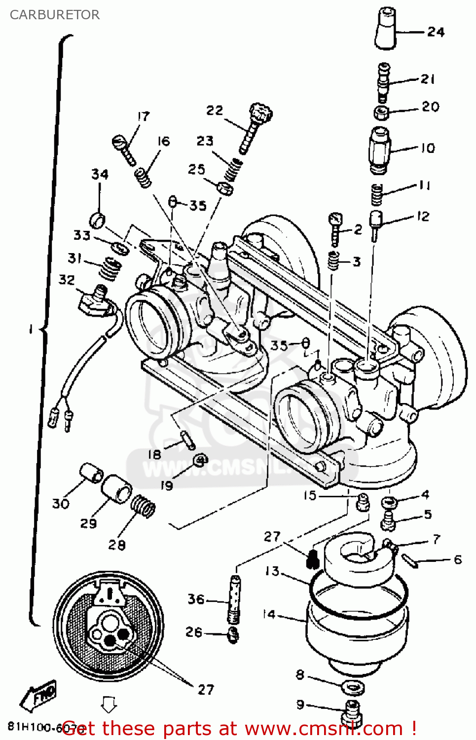 Yamaha Pz480ep Phazer 1990 Carburetor schematic partsfiche