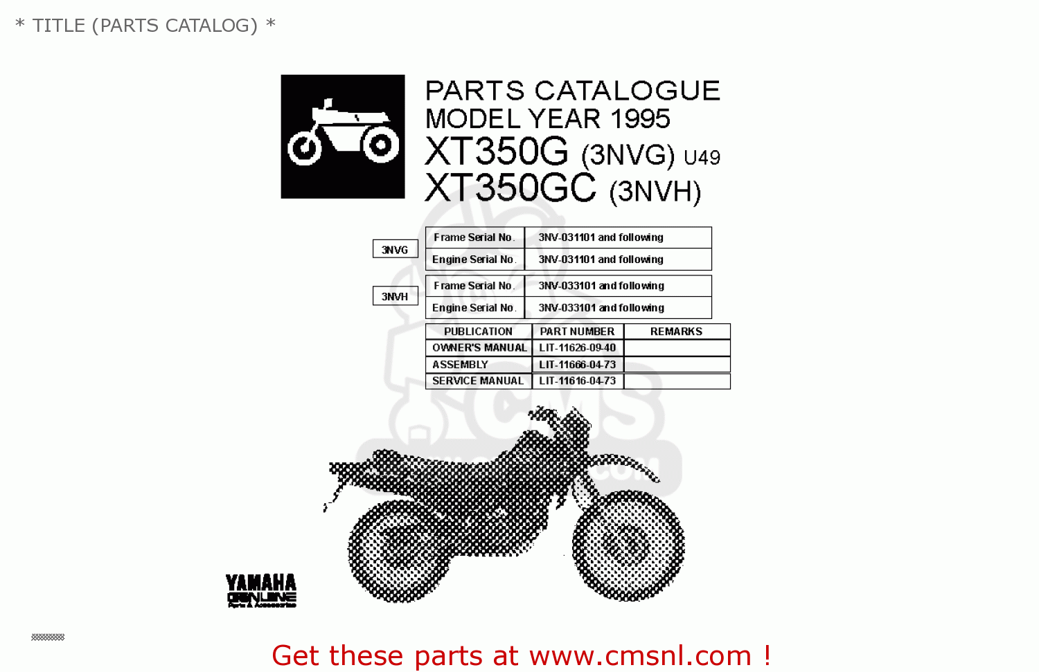 Yamaha Xt350c 1995 (s) California * Title (parts Catalog) * schematic