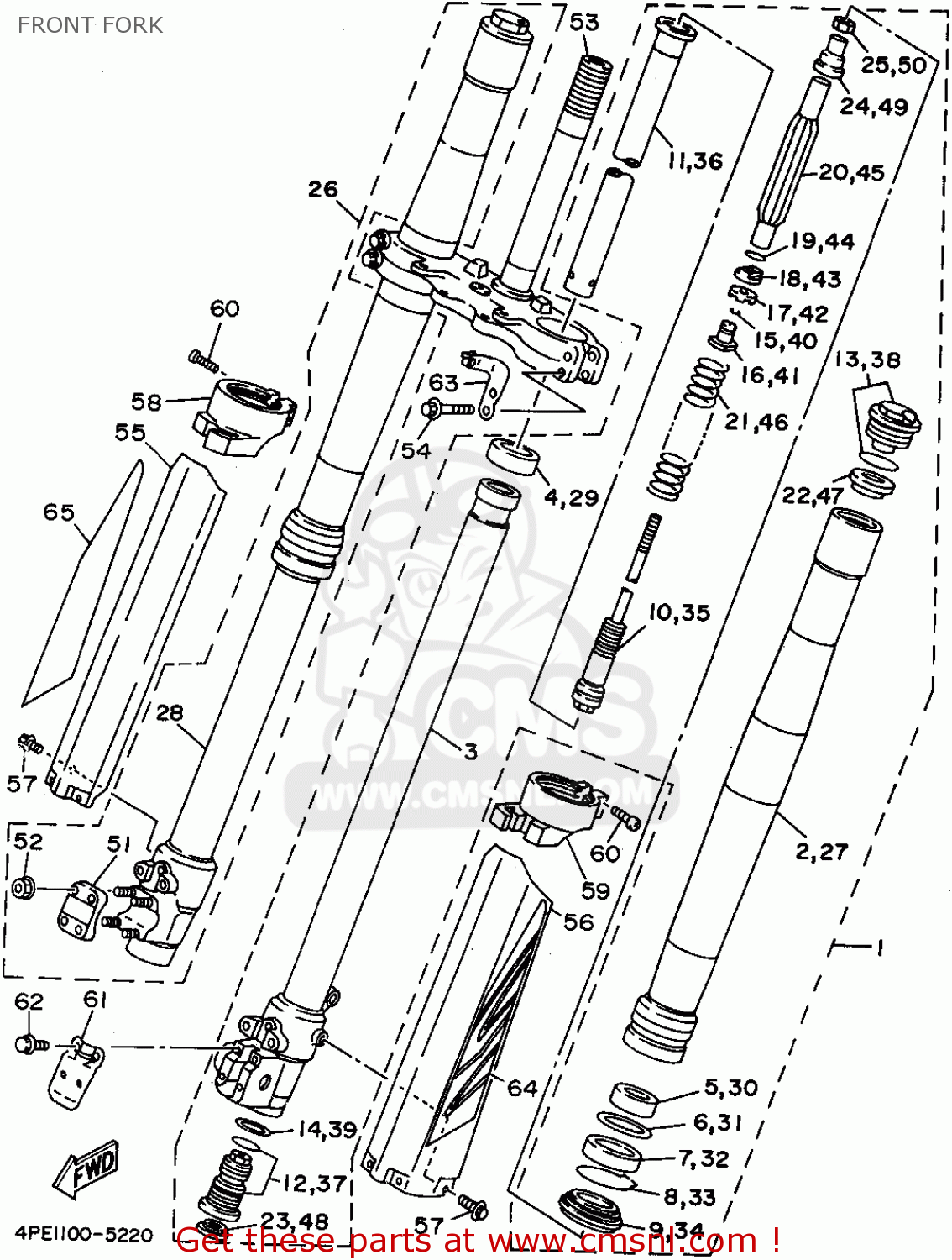 Yamaha Yz2501 1995 (s) Usa Front Fork schematic partsfiche