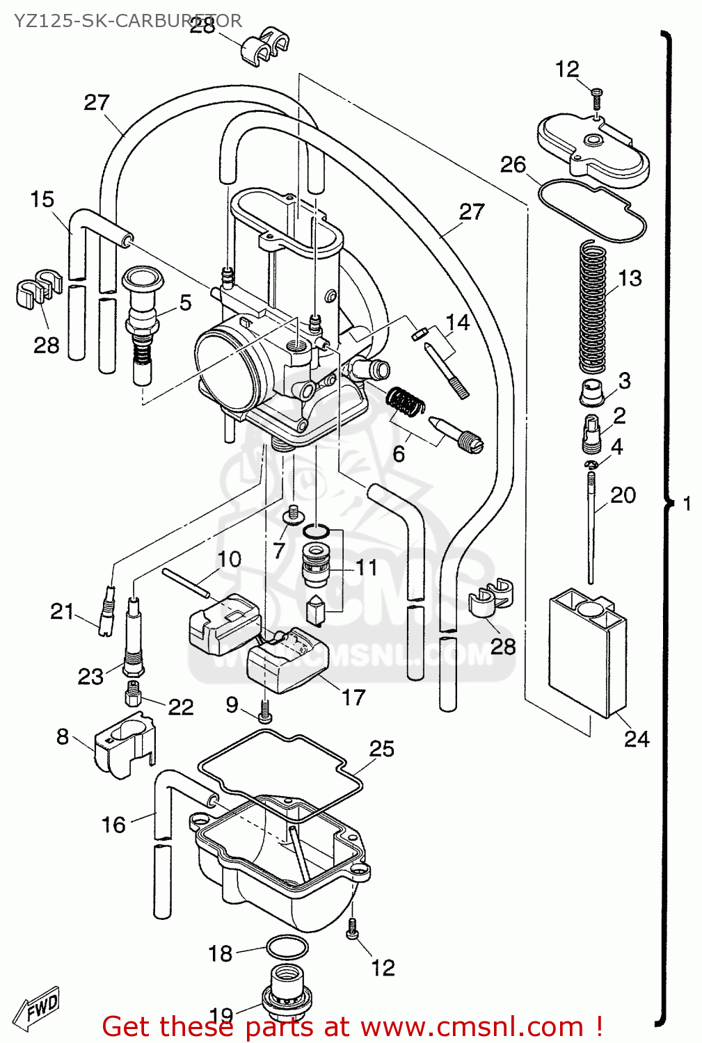Yamaha Yz80ksk/yz125ksk 1998 Yz125skcarburetor schematic partsfiche