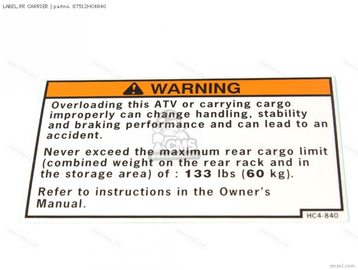 (87512HC4900) LABEL,RR CARRIER