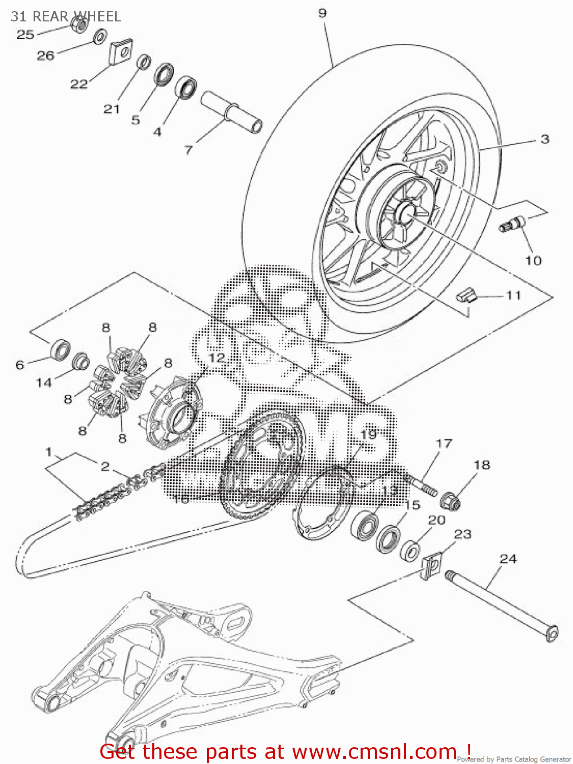 Yamaha CAST WHEEL, REAR 2SC253380098 Yamaha CAST WHEEL, REAR 2SC253380098