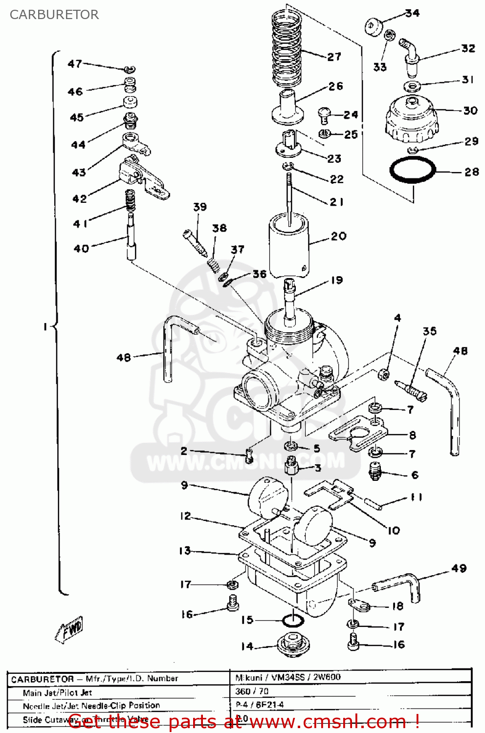 2W61410100: Carburetor Assembly Yamaha - buy the 2W6-14101-00 at CMSNL