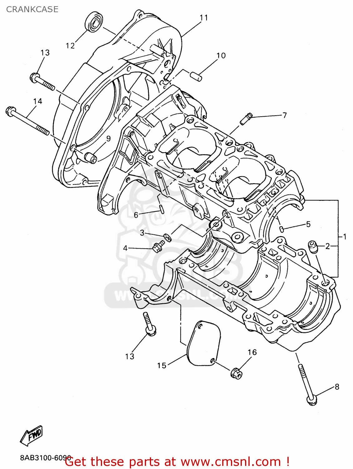 8AB1510001: Crankcase Assy Yamaha - buy the 8AB-15100-01-00 at CMSNL