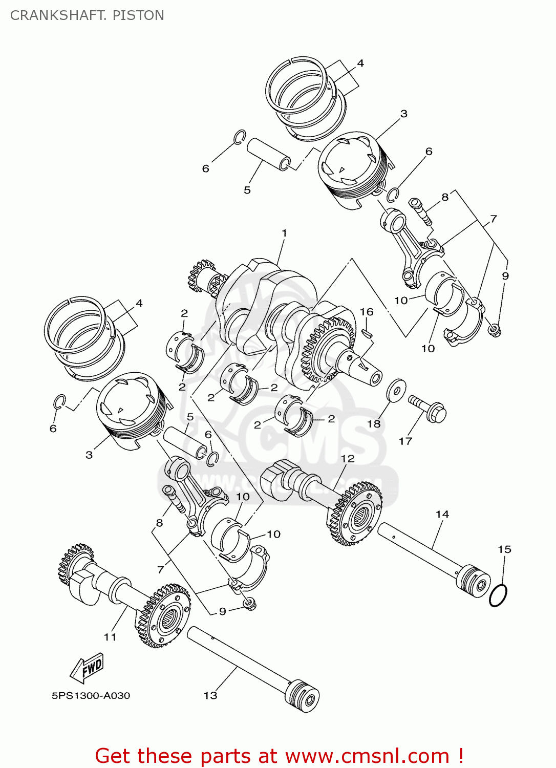 5PS1163300 Pin, Piston Yamaha buy the 5PS1163300 at CMSNL