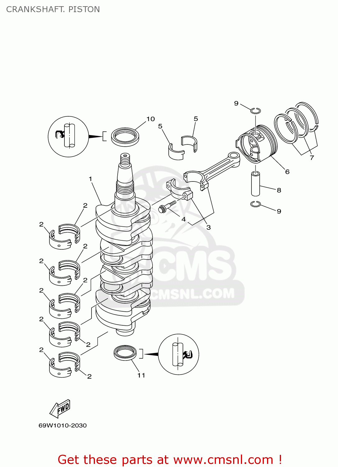 69W1141100 Crankshaft Yamaha buy the 69W1141100 at CMSNL