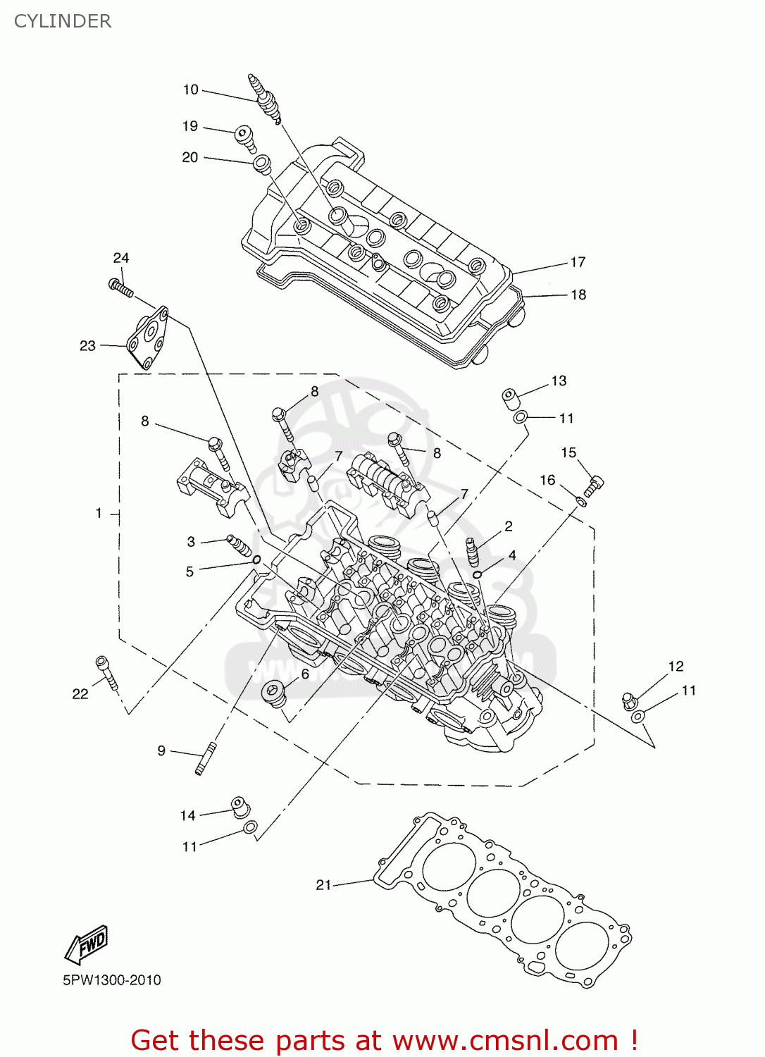 5PW1110100: Cylinder Head Assy Yamaha - buy the 5PW-11101-00-00 at CMSNL