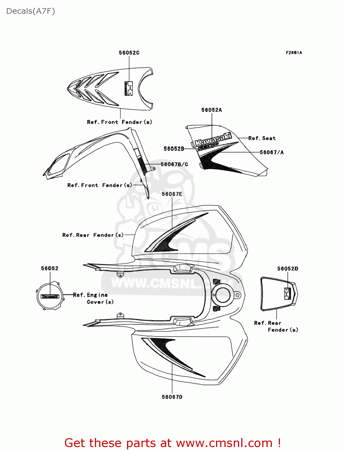 Kawasaki PATTERN,RR FENDER,LH 560670929 Kawasaki PATTERN,RR FENDER,LH 560670929