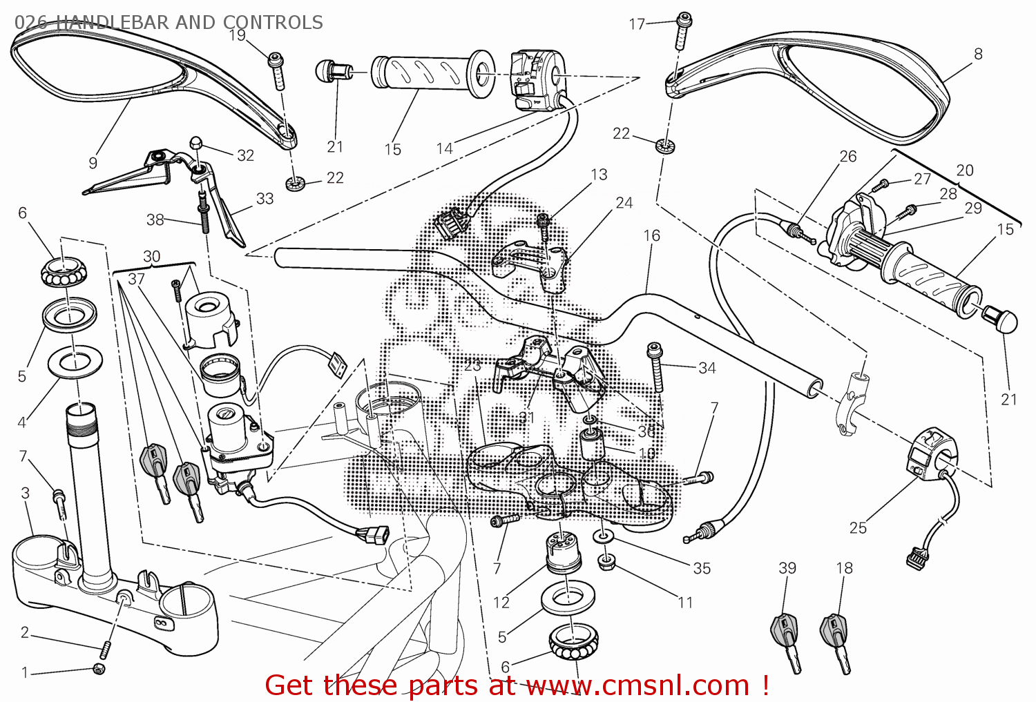 Ducati M1100S 2009 EU (MONSTER 1100 S) 9151-2842A 026 HANDLEBAR AND ...