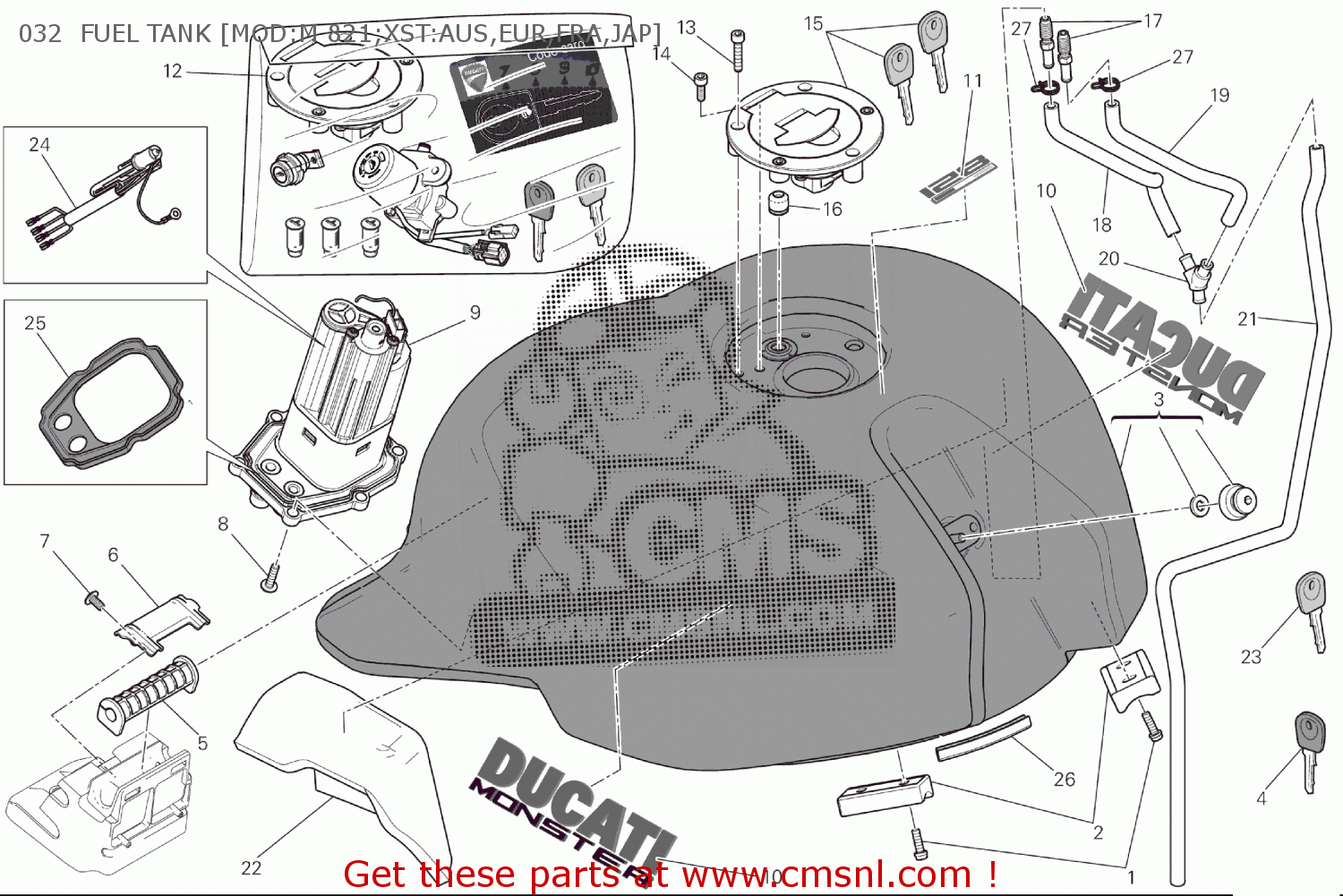 Ducati M821 2015 EU (MONSTER 821) D190-00015 032 FUEL TANK [MOD:M 821 ...