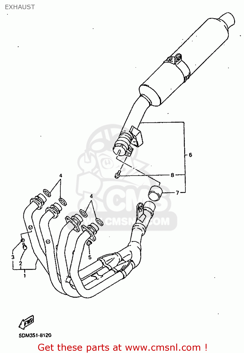 EXHAUST PIPE COMP. for FZS600 1999 5DM4 ENGLAND 295DM300E2 order at